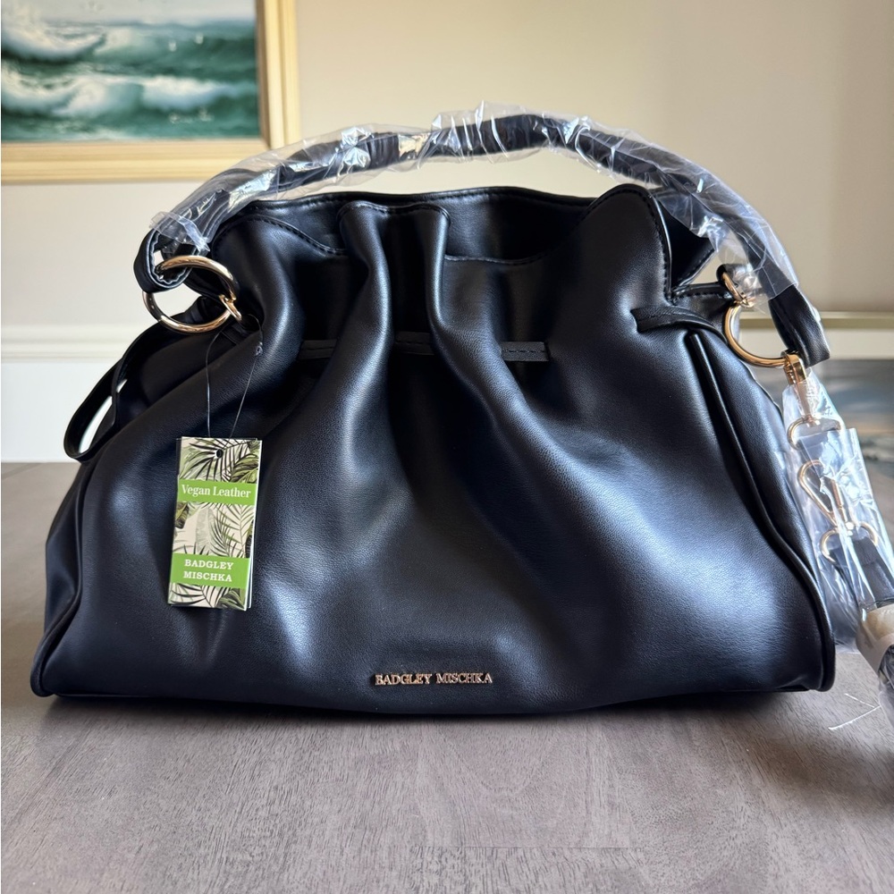 NWT Badgley Mischka Black Vegan Faux Leather Shoulder Bag
